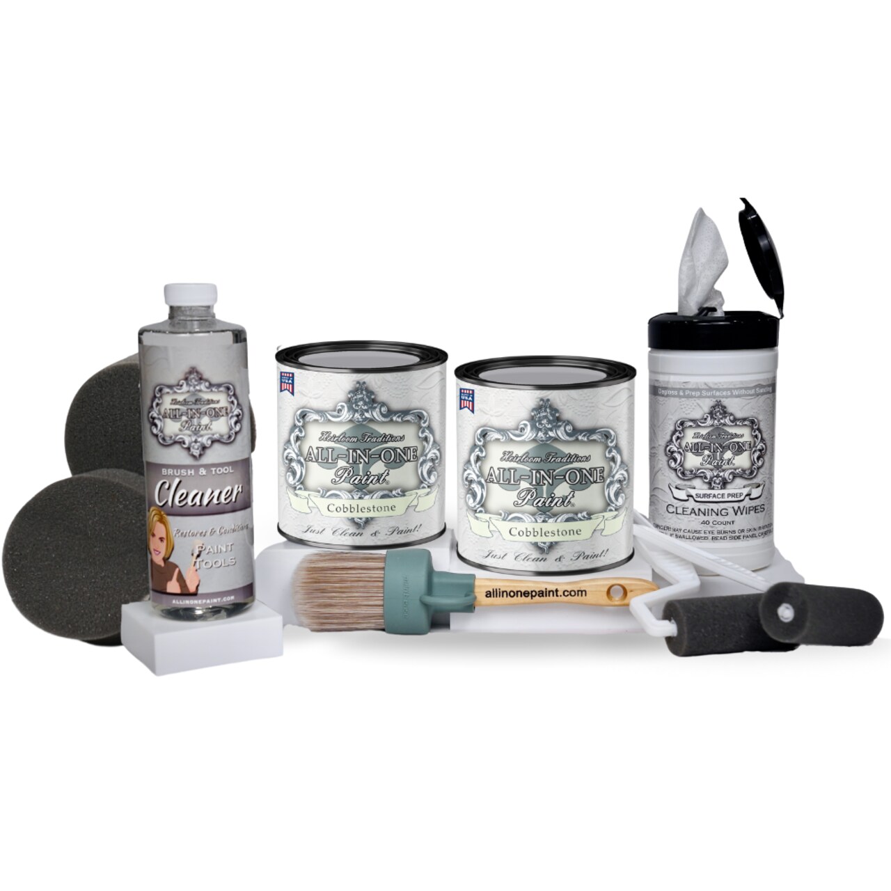 ALL-IN-ONE Paint by Heirloom Traditions, 2 Quart Cabinet Paint Bundle and Tool Kit